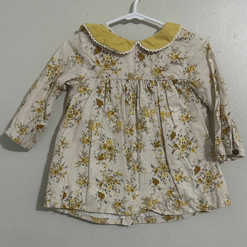 Yellow and Brown Floral boutique dress with  Collar